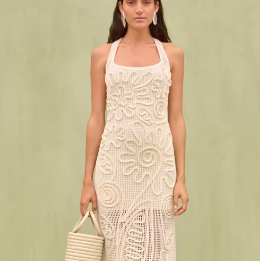 Women's Elegant Knitted Long Dress Blue LuxarySuspenders Sleeveless Backless - Picture 7 of 7